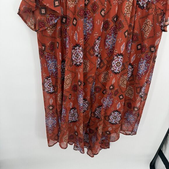 Maurices Orange Boho Multi Pattern Wide Sleeve Flowy Long Midi Dress 4X Plus - Picture 8 of 8
